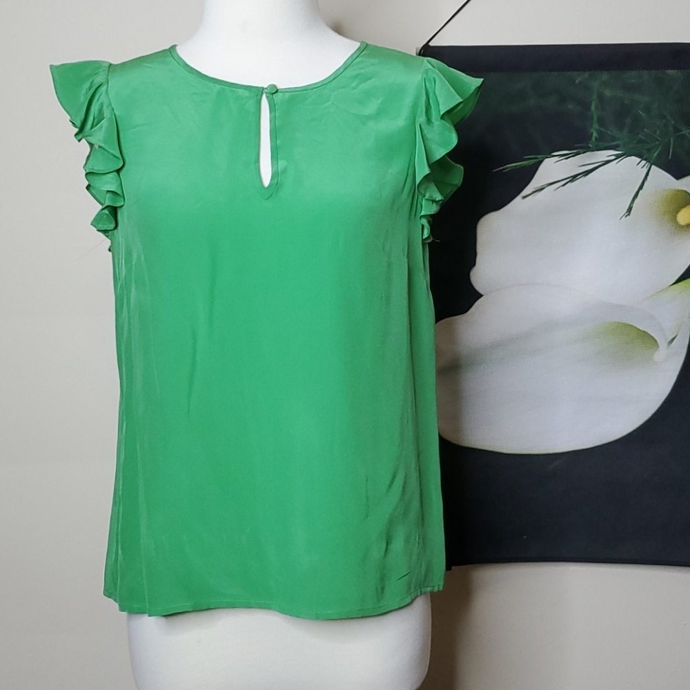 J Crew Flutter Sleeve Keyhole Neckline Top
